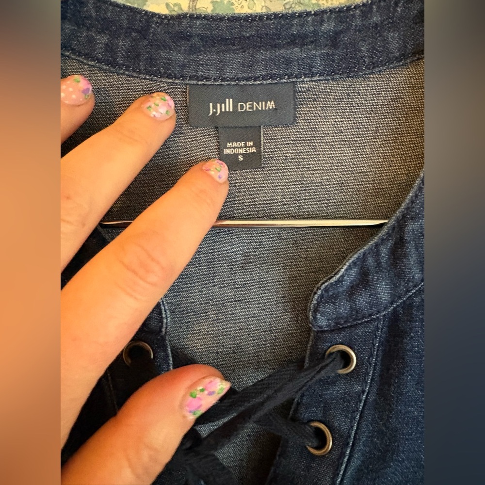 J. Jill Lace-Up Denim Shift Dress - Indigo Blue‎ Small - Picture 8 of 10